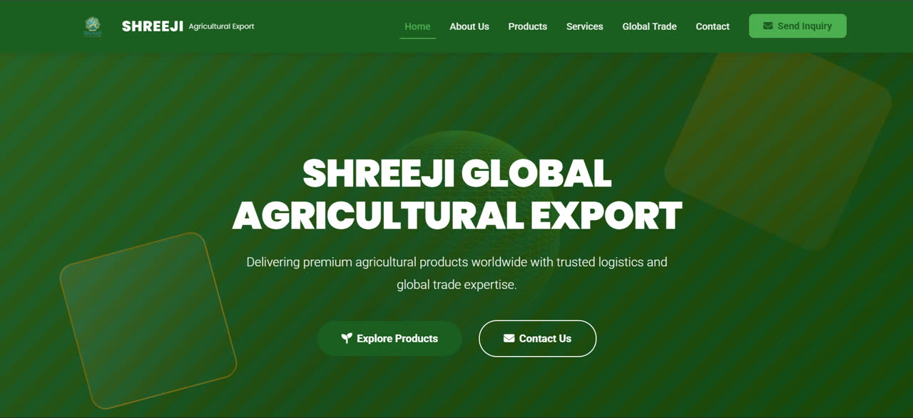 Business website homepage design for Gujarat export company